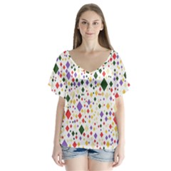 Illustration V-neck Flutter Sleeve Top by nateshop