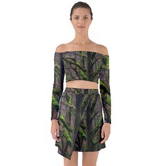 Tree Moss Forest Bark Wood Trunk Off Shoulder Top With Skirt Set by Wegoenart