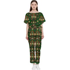 Ganesh Elephant Art With Waterlilies Batwing Lightweight Chiffon Jumpsuit by pepitasart