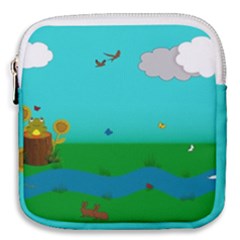 Frog Log Stream River Wallpaper Mini Square Pouch by Ravend