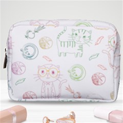 Cats And Food Doodle Seamless Pattern Make Up Pouch (medium) by danenraven