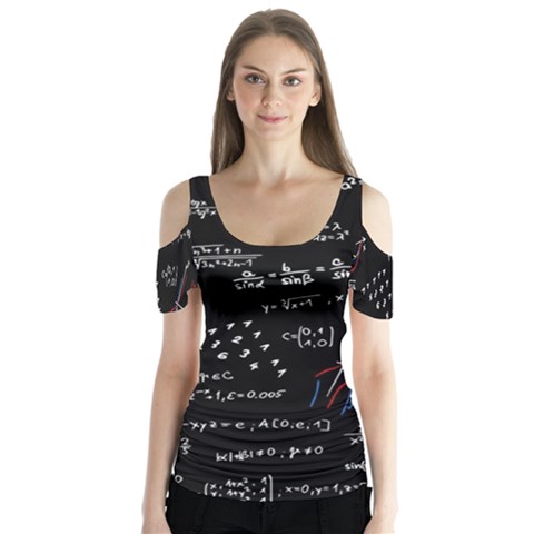 Black Background Text Overlay  Mathematics Formula Butterfly Sleeve Cutout Tee  by danenraven