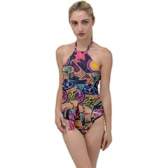 Doodle Wallpaper Texture Grafiti Multi Colored Art Go With The Flow One Piece Swimsuit by danenraven