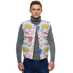 Seamless Pattern With Many Funny Cute Superhero Dinosaurs T-rex Mask Cloak With Comics Style Men s Short Button Up Puffer Vest	 by Ravend