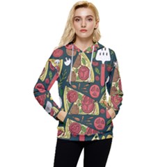 Vector Seamless Pizza Slice Pattern Hand Drawn Pizza Illustration Great Pizzeria Menu Background Women s Lightweight Drawstring Hoodie by Ravend