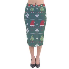 Beautiful Knitted Christmas Xmas Pattern Velvet Midi Pencil Skirt by Jancukart