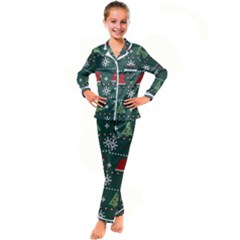 Beautiful Knitted Christmas Xmas Pattern Kid s Satin Long Sleeve Pajamas Set by Jancukart