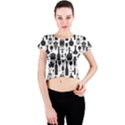 Wine Pattern Black White Crew Neck Crop Top View1