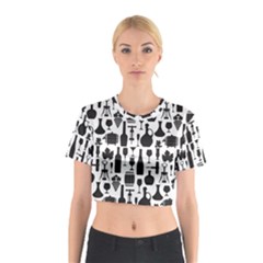 Wine Pattern Black White Cotton Crop Top by Jancukart