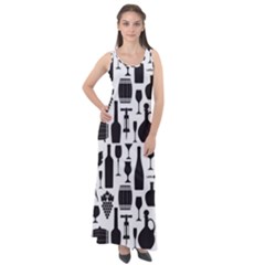 Wine Pattern Black White Sleeveless Velour Maxi Dress by Jancukart