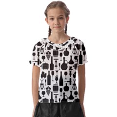 Wine Pattern Black White Kids  Frill Chiffon Blouse by Jancukart