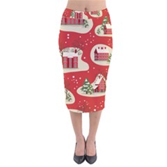 Christmas New Year Seamless Pattern Velvet Midi Pencil Skirt by Jancukart