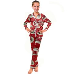 Christmas New Year Seamless Pattern Kid s Satin Long Sleeve Pajamas Set by Jancukart