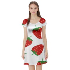 Seamless-pattern-fresh-strawberry Short Sleeve Skater Dress by Jancukart