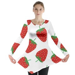 Seamless-pattern-fresh-strawberry Long Sleeve Tunic  by Jancukart