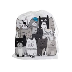 Cute Cat Hand Drawn Cartoon Style Drawstring Pouch (xl) by Jancukart