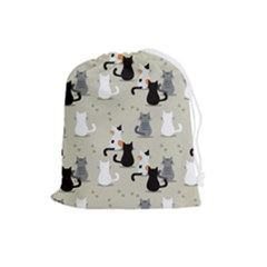 Cute-cat-seamless-pattern Drawstring Pouch (large) by Jancukart