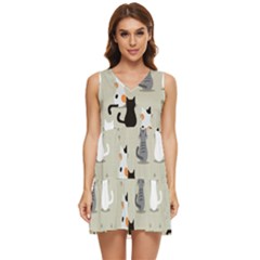 Cute-cat-seamless-pattern Tiered Sleeveless Mini Dress by Jancukart