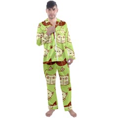 Cute-hand-drawn-cat-seamless-pattern Men s Long Sleeve Satin Pajamas Set by Jancukart