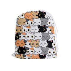 Cute-cat-kitten-cartoon-doodle-seamless-pattern Drawstring Pouch (xl) by Jancukart