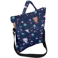 Cute-astronaut-cat-with-star-galaxy-elements-seamless-pattern Fold Over Handle Tote Bag by Jancukart