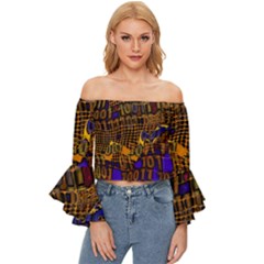 Binary Code Transformation Off Shoulder Flutter Bell Sleeve Top by Wegoenart