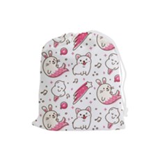 Cute-animals-seamless-pattern-kawaii-doodle-style Drawstring Pouch (large) by Jancukart