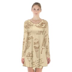 Ice-cream-vintage-pattern Long Sleeve Velvet V-neck Dress