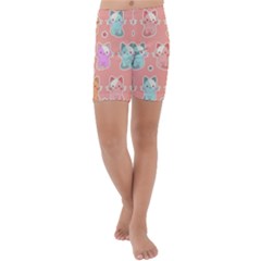 Cute-kawaii-kittens-seamless-pattern Kids  Lightweight Velour Capri Yoga Leggings by Jancukart