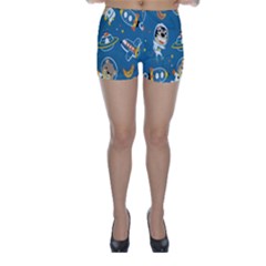 Seamless-pattern-funny-astronaut-outer-space-transportation Skinny Shorts by Jancukart