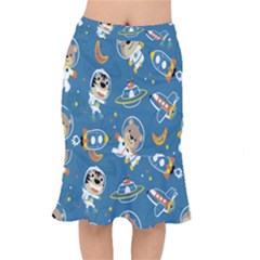 Seamless-pattern-funny-astronaut-outer-space-transportation Short Mermaid Skirt by Jancukart