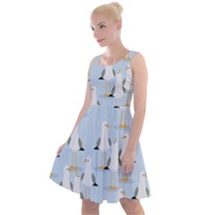 Cute-seagulls-seamless-pattern-light-blue-background Knee Length Skater Dress by Jancukart