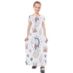 Seamless-pattern-cute-unicorn-cartoon-hand-drawn Kids  Short Sleeve Maxi Dress by Jancukart