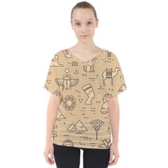 Egyptian-seamless-pattern-symbols-landmarks-signs-egypt V-neck Dolman Drape Top by Jancukart