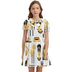 Egypt-symbols-decorative-icons-set Kids  Bow Tie Puff Sleeve Dress by Jancukart
