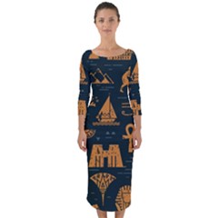 Dark-seamless-pattern-symbols-landmarks-signs-egypt Quarter Sleeve Midi Bodycon Dress by Jancukart