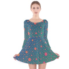 Color Pattern Dot Scrapbooking Long Sleeve Velvet Skater Dress by Wegoenart