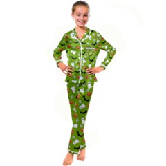 Pattern Seamless Halloween Fall Kid s Satin Long Sleeve Pajamas Set by Wegoenart