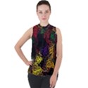 Abstract Painting Colorful Mock Neck Chiffon Sleeveless Top View1