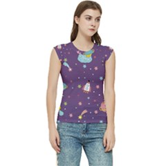 Space Travels Seamless Pattern Vector Cartoon Women s Raglan Cap Sleeve Tee by Wegoenart