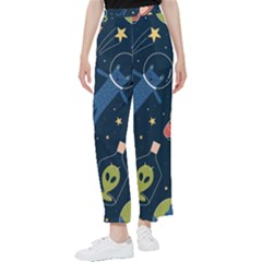 Seamless Pattern With Funny Alien Cat Galaxy Women s Pants  by Wegoenart