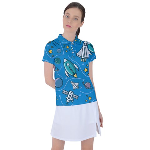 Rocket Ship Space Seamless Pattern Women s Polo Tee by Wegoenart