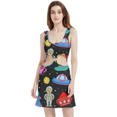 Seamless Pattern With Space Object Ufo Rocket Alien Hand Drawn Element Space Velvet Cutout Dress by Wegoenart