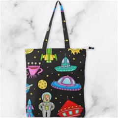 Seamless Pattern With Space Object Ufo Rocket Alien Hand Drawn Element Space Double Zip Up Tote Bag by Wegoenart