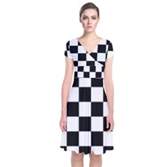 Chess Board Background Design Short Sleeve Front Wrap Dress by Wegoenart