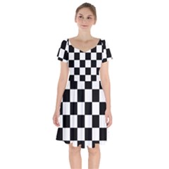 Chess Board Background Design Short Sleeve Bardot Dress by Wegoenart