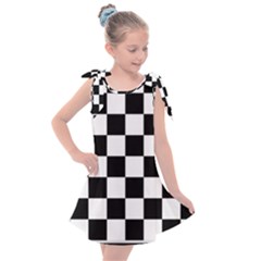 Chess Board Background Design Kids  Tie Up Tunic Dress by Wegoenart