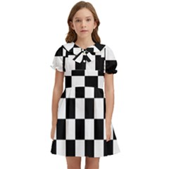 Chess Board Background Design Kids  Bow Tie Puff Sleeve Dress by Wegoenart