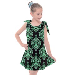 Black And Neon Ornament Damask Vintage Kids  Tie Up Tunic Dress by ConteMonfrey