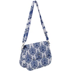 Blue And White Ornament Damask Vintage Saddle Handbag by ConteMonfrey